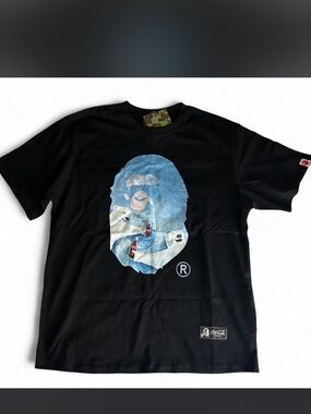 Bape Black Tee with Blue Ape Head Graphic